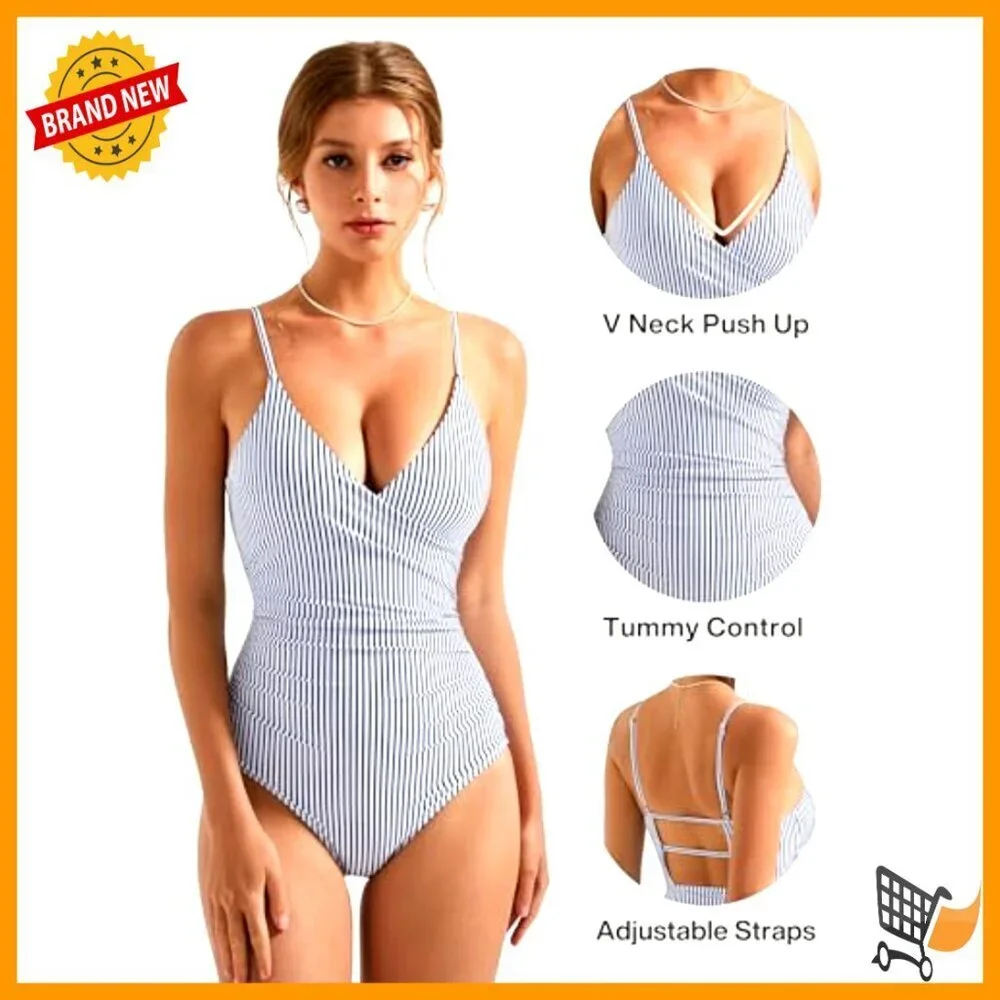 Tummy Control Push Up One Piece Swimsuit with Removable Pads